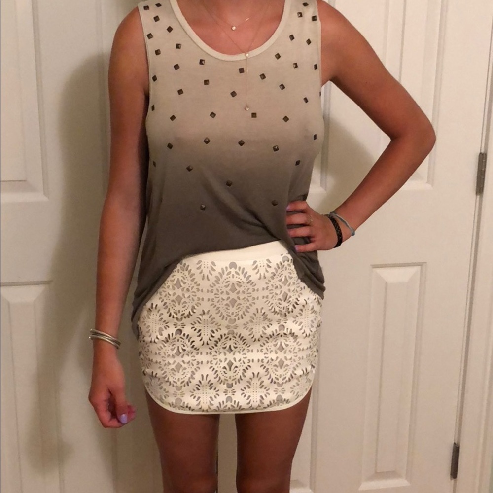 Forever 21 White Pattern Vegan Leather Skirt